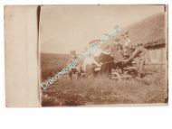 Germany WWI Photo, German Officers with Swords, Local Women, Wheat Grinding Mill