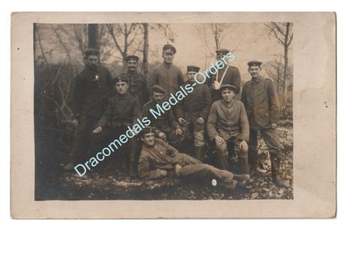 Germany WWI Group Photo Squad, NCO, Wounded Soldier