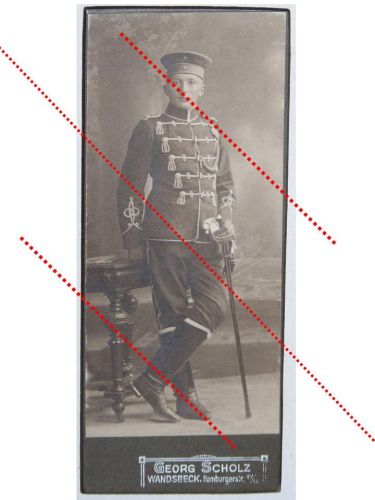 Germany WWI Cabinet Photo Hussar in full Dress Uniform with Sword & Spurs by Scholz