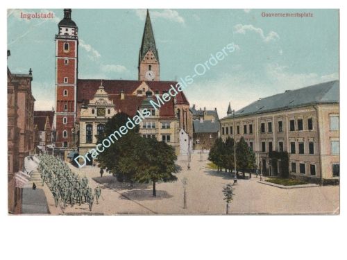 Germany WWI Postcard Ingolstadt, Parading Troops, Stamp 13th Bavarian Infantry Regiment, 1913
