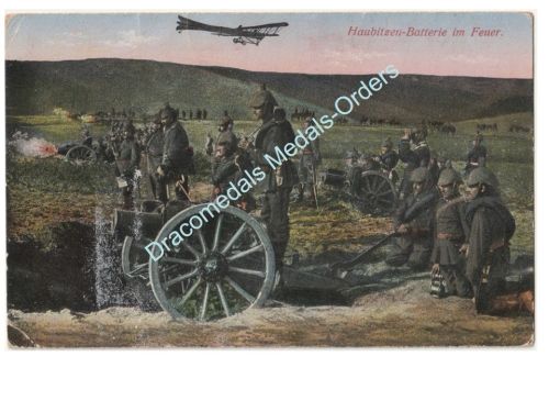Germany WWI Propaganda Postcard Artillery Howitzer Battery Fire Mission, Taube Airplane "Das Deutsche Heer" Series, 1916