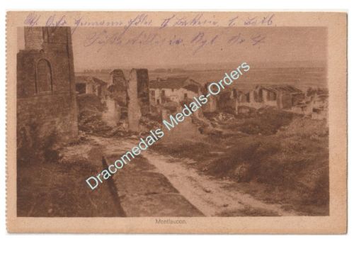 Germany WWI Propaganda Postcard Montfaucon, Feldpost Stamp Fussartillerie (Foot Artillery) Regiment Encke, 2nd Battery, 1917