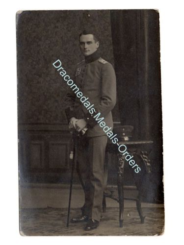 Germany WWI Photo German Officer Portrait with Sword & Iron Cross Medal Bar