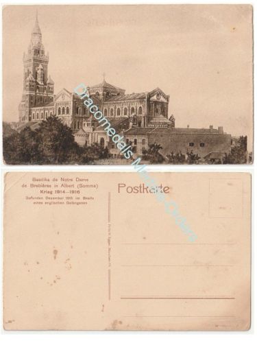 Germany WW1 Propaganda Postcard Notre Dame, Albert, Somme Found on British POW, 1915
