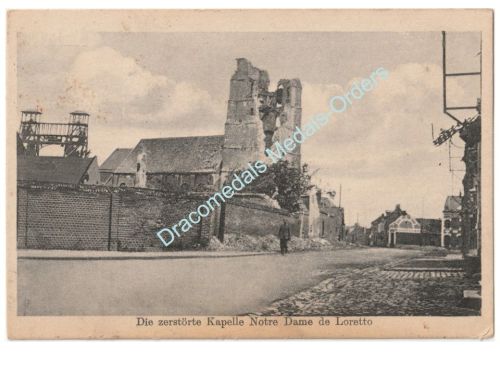 Germany WWI Propaganda Postcard, Lorette Notre Dame in Ruins, Occupied France