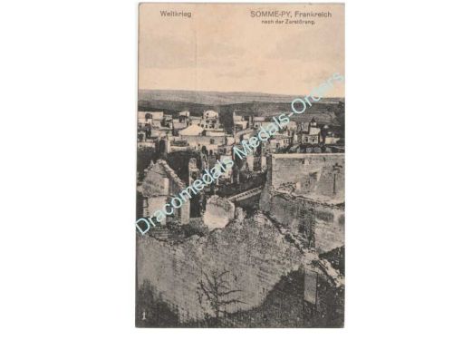 Germany WWI Propaganda Postcard Destroyed Somme Py, 28th Infantry Regiment, Postmarked 1916
