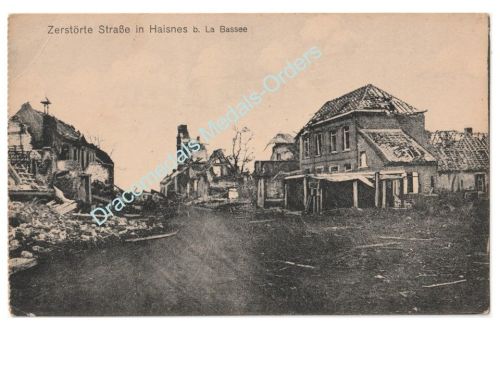 Germany WWI Propaganda Postcard La Bassee Ruins, Feldpost 1916, Field Hospital Lazarett Abteilung XI