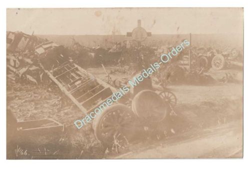 Germany WWI Photo Destroyed Artillery & Vehicles, 26th Reserve Division, Postmarked 1915