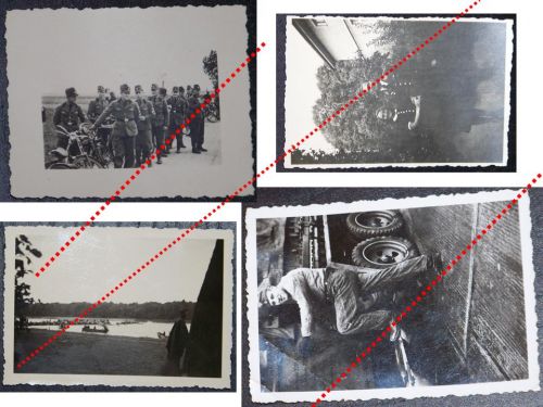 NAZI Germany WW2 4 photos River Crossing Bikers  1939 1940 Grenadier Reg 317 Advance Wehrmacht Blitzkrieg France Belgium