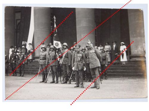 Germany WWII Photo Regimental Flag Ceremony, General, Spiked Helmet. Medals, SA Members