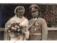 NAZI Germany WWII Wedding Photo of a German Wehrmacht Officer with Iron Cross EK1 Sudetenland Medal Silver Wound & Sports Badge