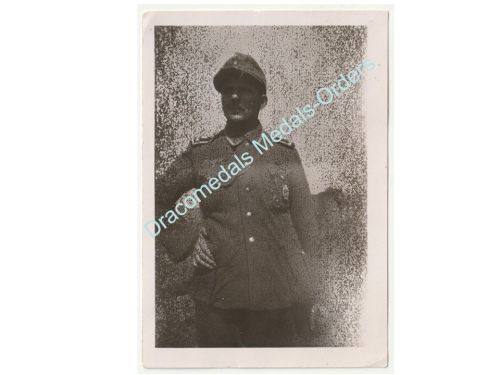 Germany WWII Portrait Photo Wehrmacht NCO Sergeant, Iron Cross Ribbon, Infantry Assault, Wound Badge