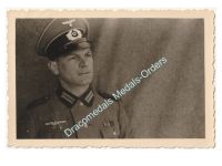 Germany WWII Photo Wehrmacht Infantry Officer, Iron Cross & Sudetenland Medal Ribbon Bar, Visor Cap