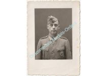 Germany WWII Portrait Photo Wehrmacht Soldier, Infantry Assault Badge, Side Cap
