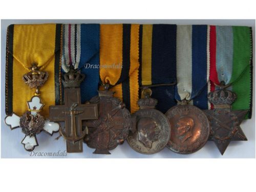 Greece WWII Set of 6 Medals (Royal Order of the Phoenix Knight's Cross, WW2 Star & Medal for the Land Operations 1940 1941 1945 by Kelaides, Hellenic Navy Campaign Cross, Long Service & Good Conduct Medal)