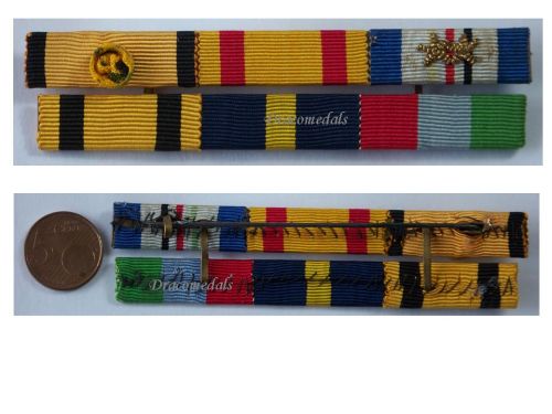 Greece WWII Ribbon Bar of 6 Medals (Order of the Phoenix Officer's Cross, Outstanding Acts Medal, Royal Hellenic Navy Campaign Cross 1940 1944, Military Merit, RHN Long Service Good Conduct Medal, Star for the Naval Operations 1945)