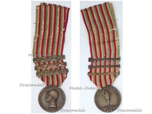 Italy WWI Italian Unification Commemorative Medal for the War of 1915 1918 with 3 clasps 1916 1917 1918 by Sacchini 