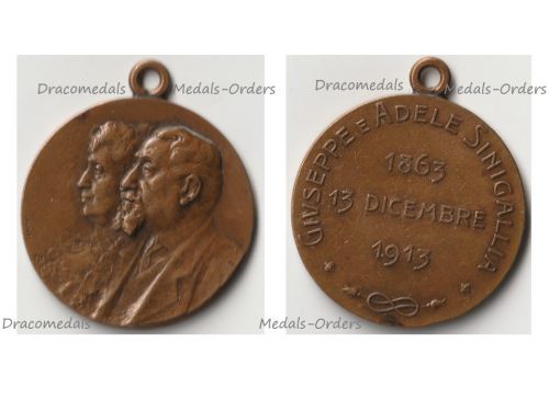 Italy Commemorative Medal for the Golden Wedding Anniversary 50 Years of Giuseppe and Adele Sinigallia 1863 1913 by Johnson