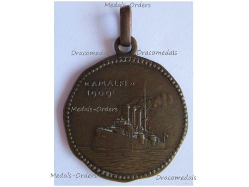 Italy WWI RN Amalfi Armored Cruiser Patriotic Medal 1909