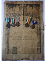 Italy WWI 5 Medal Set with Diploma (Cross for War Merit, Italian Unification 1848 1918 by CBC, 1915 1918 by Sacchini, 1st Army, Victory Interallied Medal by Johnson)