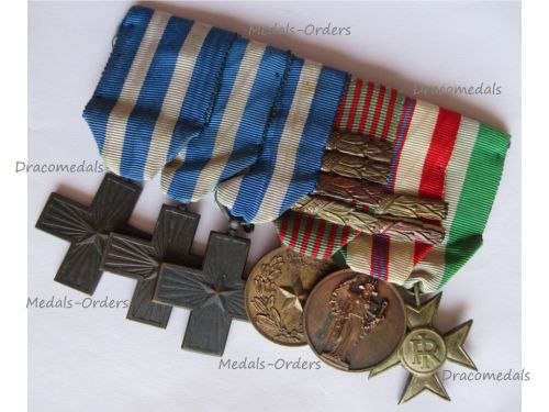 Italy WWII Set of 6 Medals (War Merit Cross, Medal 1940-1943 w 4 Clasps, War of Liberation Medal w 2 Clasps, Long Service Military Cross XXV Years)