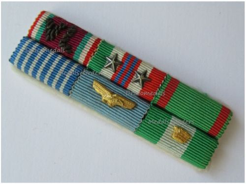 Italy WWII Ribbon Bar of 6 Medals of an Italian Air Force Pilot (Volunteers of Liberty, Commemorative 1943 1945, Army & Air Force Long Command Medal, Order of Merit of the Italian Republic Knight's Cross)