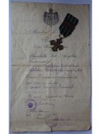 Romania WWI Commemorative War Cross 1916 1918 with 3 Clasps (Ardeal, Carpati, Marasesti) & Diploma to Child Soldier of the 97th Infantry Regiment