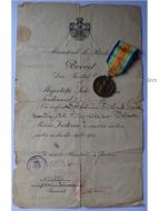Romania WWI Victory Medal Laslo Unofficial Type 3 with Diploma Dated 1924 & Numbered 1396