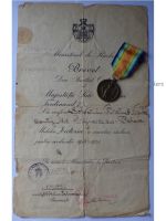 Romania WWI Victory Interallied Medal Laslo Unofficial Type 3 with Diploma Dated 1924 & Numbered 1396