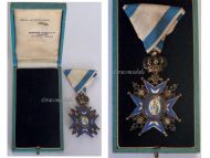 Serbia WWI Order of Saint St Sava 1883 5th Class Knight's Cross 3rd Pattern with Green Robe 1921 1941 Boxed by Freres 