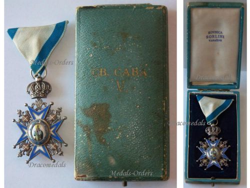 Serbia Order of Saint St Sava 1883 5th Class Knight's Cross 3rd Pattern with Green Robe 1921 1941 Boxed by Sorlini Varazdin