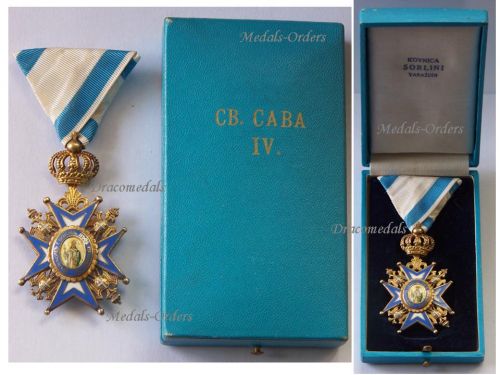 Serbia WWI Order of Saint St Sava 1883 4th Class Officer's Cross 3rd Pattern with Green Robe 1921 1941 Boxed by Sorlini Varazdin