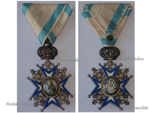 Serbia WWI Order of Saint St Sava 1883 5th Class Knight's Cross 3rd Pattern with Green Robe 1921 1941 by Freres 