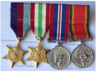 South Africa WWII Set of 4 Medals (1939 1945 Star, Italy Star, War Medal 1939 1945, Africa Service Medal) South African 6th Armoured Division MINI