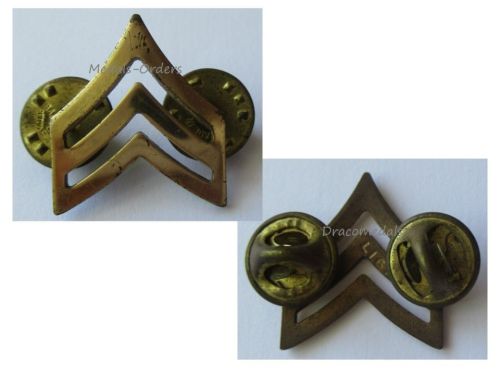 USA US Army Sergeant E-5 Brass Rank Insignia Collar Badge, Marked LI-GI, Vietnam War, 1968 1975