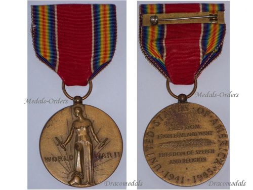 USA WW2 Victory Commemorative Military Medal 2nd World War WWII 1941 1945 Decoration Award