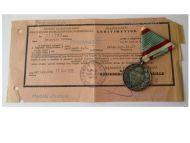 Hungary WW Commemorative Medal Pro Deo et Patria for Combatants in Bronze with Diploma to German Artillery Officer Dated 1935