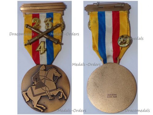 Luxembourg Bronze Medal for the Completion of the Army March in Diekirch with Crossed Cannons and Bars for 4 Participations by Huguenin