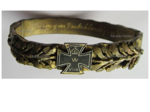Germany WWI Patriotic Bracelet Iron Cross & ​​​​​​​Oak Leaves "In Commemoration of Germany's Best Time 1914-15"