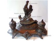France WWI Trench Art Patriotic Inkwell French Rooster Victorious over the German Eagle by Bossu