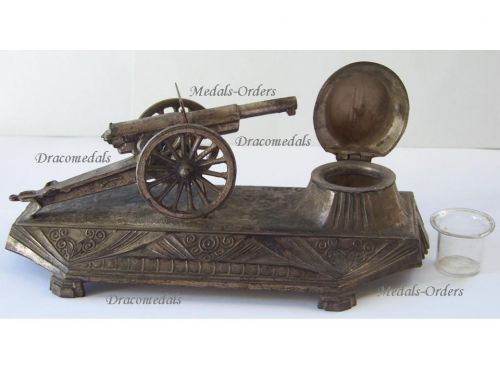 France WWI Trench Art Patriotic Inkwell Artillery Gun Howitzer 75mm M1897 by Ouveb Numbered