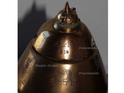 France WWI Trench Art Inkwell German Artillery Fuze KZ14 as Spiked Helmet for the Battle of Bois Le Pretre 1914 1915