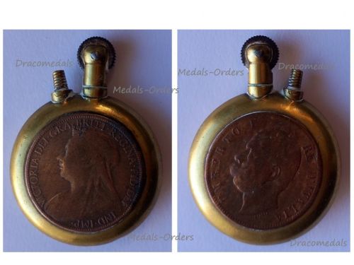 Britain WWI Trench Art Lighter Queen Victoria and King Umberto of Italy 1900