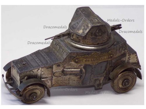 France WWI Trench Art Armored Car White AC 1915-18 Inkwell Numbered