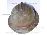 France WWI Trench Art French Adrian Helmet Inkwell with Victorian British Army Cap Badge Dieu et mon Droit