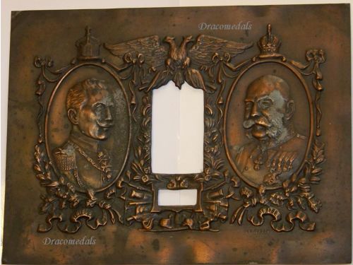 Austria Hungary Germany WWI Patriotic Frame for Officers with the United Kaisers Franz Joseph I Wilhelm II Inscribed Viribus Unitis 1915