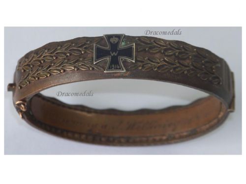 Germany WWI Patriotic Bracelet Iron Cross & ​​​​​​​Oak Leaves "In Commemoration of the World War 1914-16"