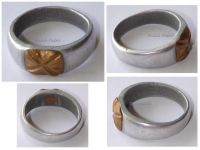 France Trench Art WWI Soldier's Ring Four Leaf Clover in Aluminum with Bronze Center