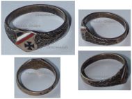 Germany WWI Patriotic Ring with the Iron Cross EK1 and German Imperial Flag Colors and Oak Leaves in Silver