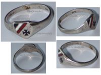 Germany WWI Patriotic Ring with the Iron Cross EK1 and the German Imperial Flag Colors in Silver 800 